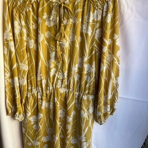 Floral Mustard Dress with Tassels